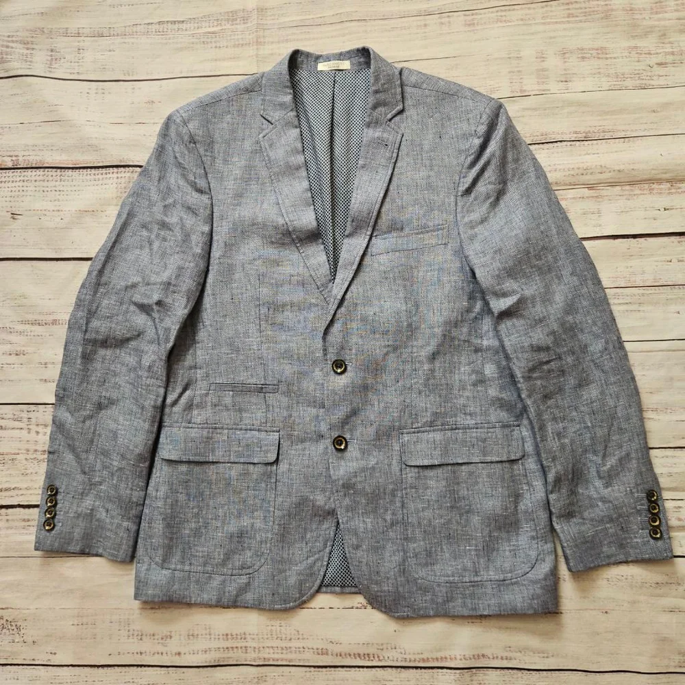 Baird & Mcnutt Murano Blue Linen Blazer Jacket Sports Coat Mens Large Slim Fit
